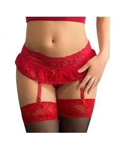 Queen Lingerie Liguero Y Tanga Diseño Floral Rojo S/M