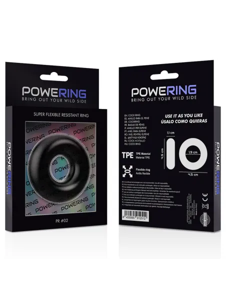 Powering Super Flexible Y Resistente Anillo Pene  4.5Cm Negro