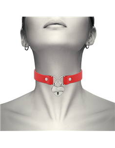 COQUETTE COLLAR CUERO VEGANO ROJO ACCESORIO CORAZÓN CON LLAVE