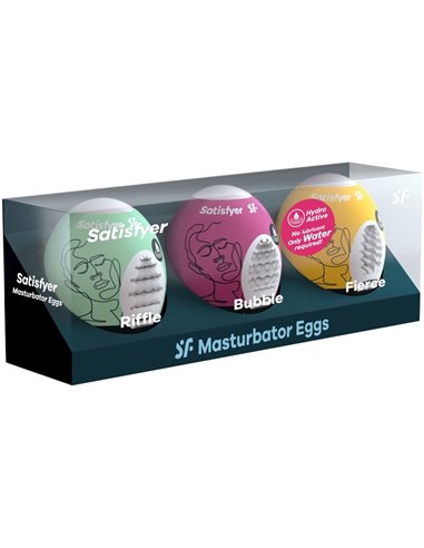 SATISFYER 3 HUEVOS MASTURBADORES - RIFFLE, BUBBLE & FIERCE