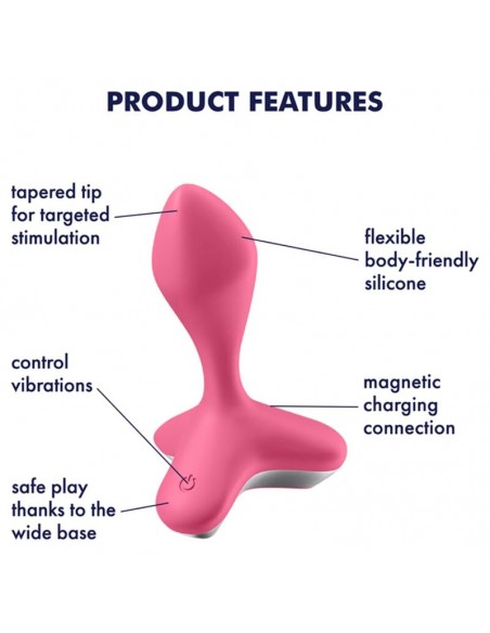Detalles de plug anal color rosa de Satisfyer.