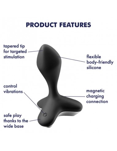 Detalles de plug vibrador color negro de Satisfyer.