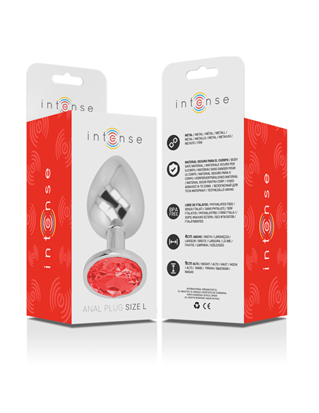 INTENSE - PLUG ANAL METAL ALUMINIO CON CRISTAL ROJO TALLA L