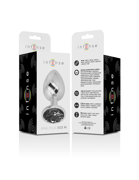 INTENSE - PLUG ANAL METAL ALUMINIO CON CRISTAL NEGRO TALLA M