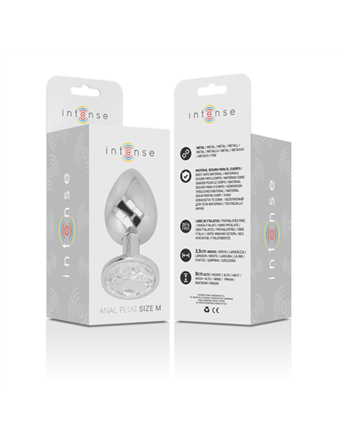 INTENSE - PLUG ANAL METAL ALUMINIO CON CRISTAL PLATA TALLA M