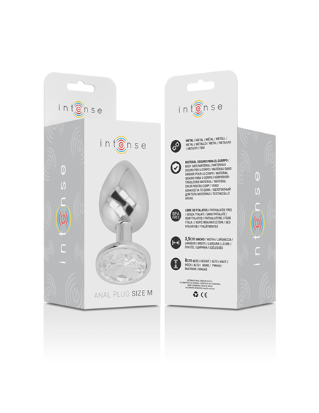 INTENSE - PLUG ANAL METAL ALUMINIO CON CRISTAL PLATA TALLA M