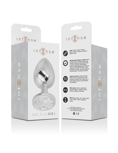 INTENSE - PLUG ANAL METAL ALUMINIO CON CRISTAL PLATA TALLA L